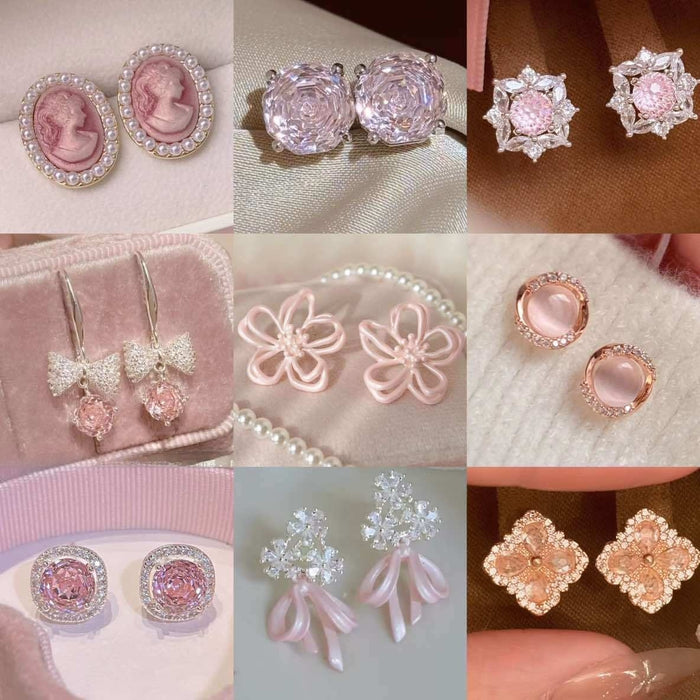 Fresh Sweet Pink Zircon Geometric Copper Stud Earrings Elegant Light Luxury Daily Jewelry