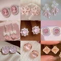 Fresh Sweet Pink Zircon Geometric Copper Stud Earrings Elegant Light Luxury Daily Jewelry view 2