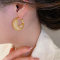 French Light Luxury Geometric Round Metal Mesh Openwork Artificial Crystal Stud Earrings view 4