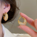 French Light Luxury Geometric Round Metal Mesh Openwork Artificial Crystal Stud Earrings view 2
