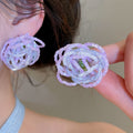 Silver Needle Crystal Beaded Monet Water Lily Flower Stud Earrings Sweet Light Luxury Style view 3
