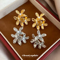 Elegant Metal Flower Faux Pearl Stud Earrings For Women, Silver Needle Trendy Floral Jewelry view 1