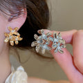 Elegant Metal Flower Faux Pearl Stud Earrings For Women, Silver Needle Trendy Floral Jewelry view 2