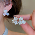Sweet Enamel Flower Copper Stud Earrings With Silver Pins For Spring Commute Vacation view 1