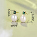 Square Minimalist Stud Earrings For Women, Green Crystal And Faux Pearl Fashion Jewelry view 4
