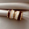 French Style Red And White Oil Painting Semicircle Stud Earrings For Women view 2