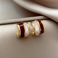 French Style Red And White Oil Painting Semicircle Stud Earrings For Women view 1