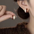 French Style Red And White Oil Painting Semicircle Stud Earrings For Women view 3