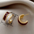 French Style Red And White Oil Painting Semicircle Stud Earrings For Women view 4