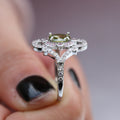 Silver-Tone Ornate Crystal Ring With Green or Yellow Center view 4
