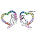 Colorful Heart Stud Earrings For Women With Hollow Cute Sloth Design, Dopamine Jewelry view 1