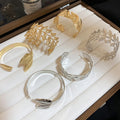 Modern Minimalist Iron Leaf Texture Open Cuff Bangle For Women Statement Fashion Jewelry view 2
