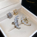 18K Gold Plated Zircon Moon Faux Pearl Clip-on Earrings Vintage Light Luxury No Piercing Jewelry view 2