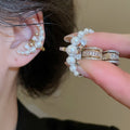 18K Gold Plated Zircon Moon Faux Pearl Clip-on Earrings Vintage Light Luxury No Piercing Jewelry view 1