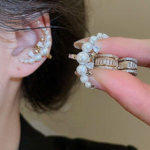 18K Gold Plated Zircon Moon Faux Pearl Clip-on Earrings Vintage Light Luxury No Piercing Jewelry