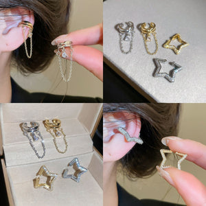 18K Gold Plated Copper Zircon Star Clip-on Earrings Luxury No Piercing Ear Cuffs