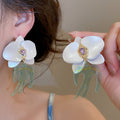 Resin Flower Swallow Stud Earrings With Rhinestone Silver Posts Vacation Forest Style view 1