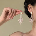 Korean Pink Crystal Zircon Diamond Shape Stud Earrings With Silver Pins Sweet Fresh Style view 2
