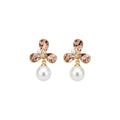 18K Gold Plated Silver Pin Zircon Flower Faux Pearl Drop Earrings Light Luxury view 5