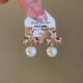 18K Gold Plated Silver Pin Zircon Flower Faux Pearl Drop Earrings Light Luxury view 3