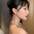 18K Gold Plated Faux Pearl Threader Earrings With Sterling Silver Pins, French Vintage Tassel Design view 4