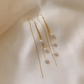 18K Gold Plated Faux Pearl Threader Earrings With Sterling Silver Pins, French Vintage Tassel Design view 3
