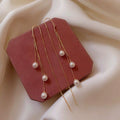 18K Gold Plated Faux Pearl Threader Earrings With Sterling Silver Pins, French Vintage Tassel Design view 1