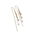 18K Gold Plated Faux Pearl Threader Earrings With Sterling Silver Pins, French Vintage Tassel Design view 5