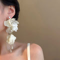 Artificial Crystal Floral Tassel Drop Earrings Vacation Style Statement Silver Needle Jewelry view 3