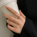 14K Gold Plated Copper Zirconia Cross Pearl Open Ring Minimalist Luxury Geometric Jewelry view 2