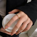 14K Gold Plated Copper Zirconia Cross Pearl Open Ring Minimalist Luxury Geometric Jewelry view 4