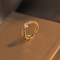 14K Gold Plated Copper Zirconia Cross Pearl Open Ring Minimalist Luxury Geometric Jewelry view 3