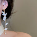Playful Fabric Flower Tassel Faux Pearl Drop Earrings Summer Island Vacation Jewelry view 3