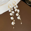 Playful Fabric Flower Tassel Faux Pearl Drop Earrings Summer Island Vacation Jewelry view 2