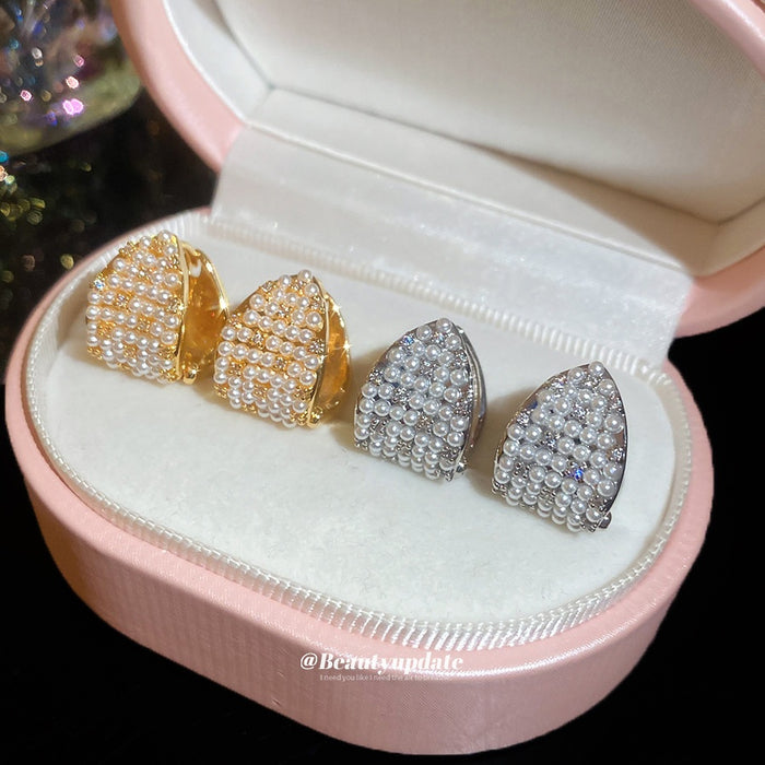 18K Gold Plated Zircon Faux Pearl U Shaped Ear Cuff Earrings French Vintage Light Luxury