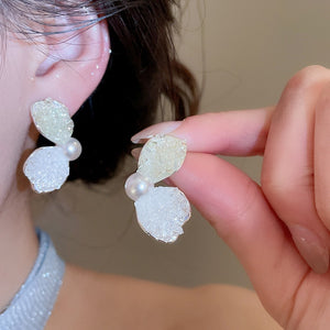 Light Luxury Artificial Crystal Butterfly Petal Stud Earrings, Elegant Sweet Silver Needle Jewelry