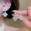 14K Gold Plated Copper Zircon Leaf Fan Stud Earrings With Silver Pins Light Luxury Design view 2