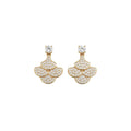14K Gold Plated Copper Zircon Leaf Fan Stud Earrings With Silver Pins Light Luxury Design view 5