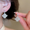 14K Gold Plated Copper Zircon Leaf Fan Stud Earrings With Silver Pins Light Luxury Design view 4