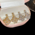 14K Gold Plated Copper Zircon Leaf Fan Stud Earrings With Silver Pins Light Luxury Design view 3