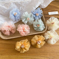 Chiffon Flower Stud Earrings Sweet Vacation Style Fabric Floral Silver Needle Elegant Jewelry view 3