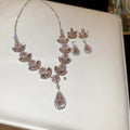 Copper Rhinestone Flower Stud Earrings And Necklace Jewelry Set For Women, Old Money Elegant Style view 3