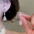 Copper Rhinestone Flower Stud Earrings And Necklace Jewelry Set For Women, Old Money Elegant Style view 4