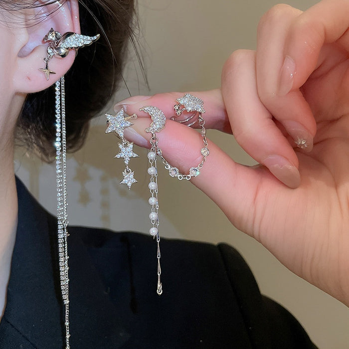 Y2K Sweet Cool Copper Zircon Star Clip-on Earrings No Piercing Ear Cuff Jewelry
