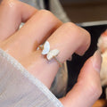 14K Gold Plated Zircon Flower Pearl Open Ring For Women view 2