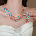 Bohemian Resin Rectangle Tassel Stud Earrings Necklace Jewelry Set, Old Money Ethnic Style view 2