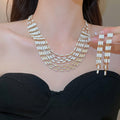 Bohemian Resin Rectangle Tassel Stud Earrings Necklace Jewelry Set, Old Money Ethnic Style view 4