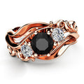 Black Center Floral Wave Ring Gold White Rose Gold Tones view 3