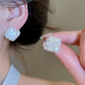 Copper Zircon Flower Square Stud Earrings For Women Sweet Elegant Minimalist Luxury Style view 4