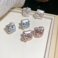 Copper Zircon Flower Square Stud Earrings For Women Sweet Elegant Minimalist Luxury Style view 3